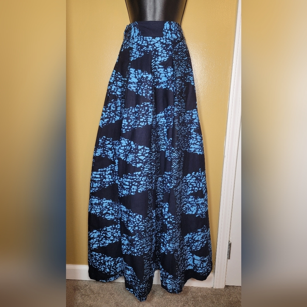Francis + Benedict 100% Cotton Blue and Black Pleated Maxi Skirt sz XS